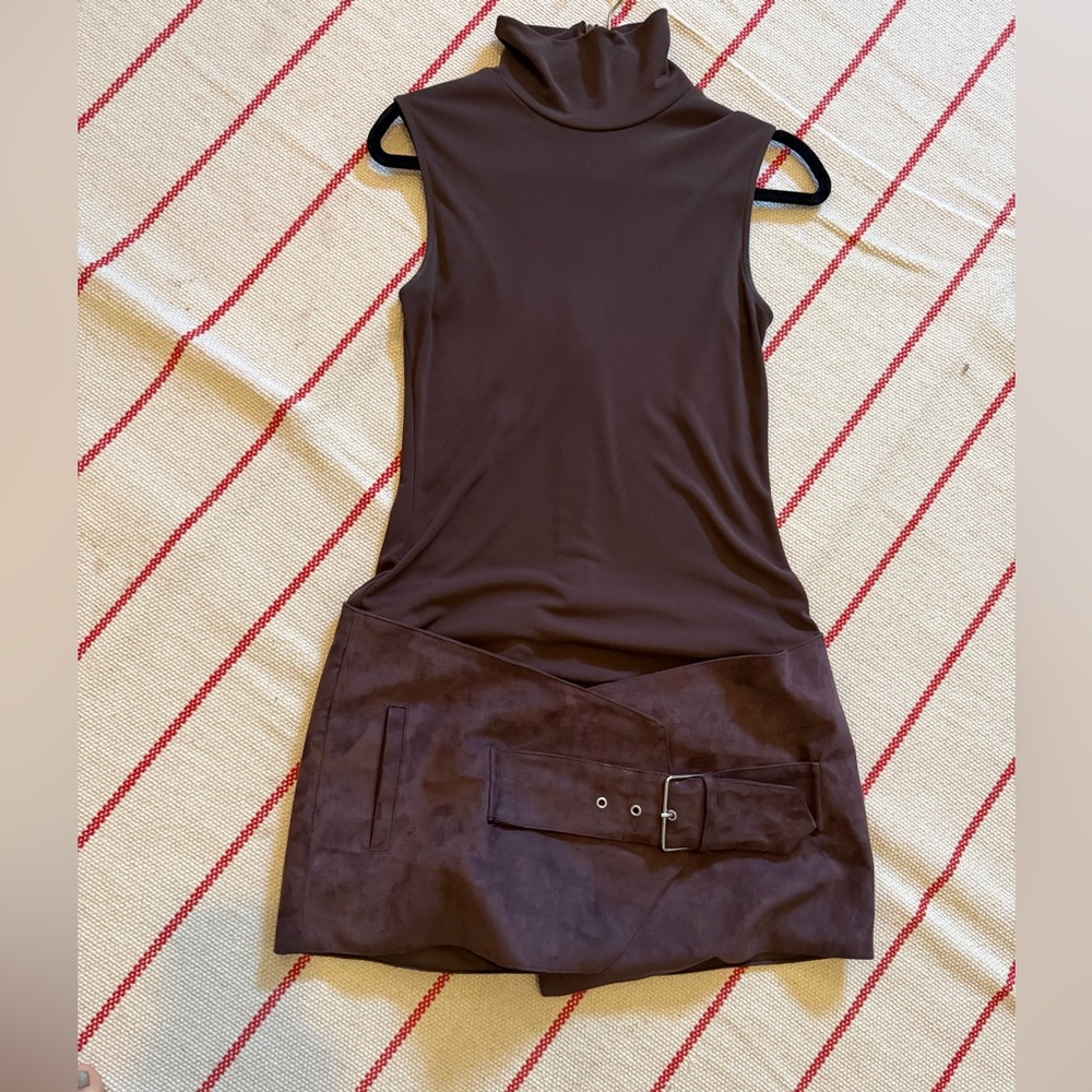 Zara Chocolate Sleeveless Turtleneck Dress with Belt